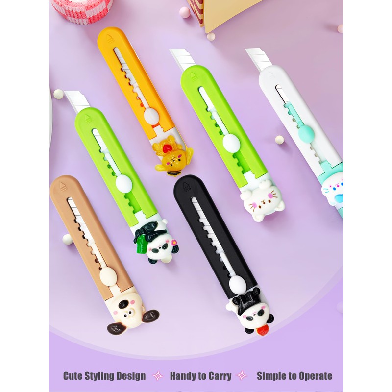 6 Pack Box Cutter Retractable, Sharp Utility Knife Retractable, Cute