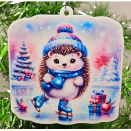 Hedgehog Ornament - Ice Skating Winter Wonderland Hedgehog Christmas Ornament