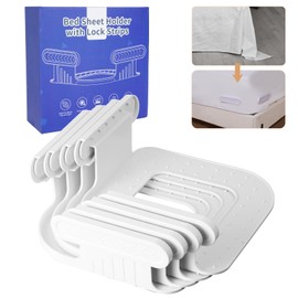 Bed Sheet Holder with Lock Strips - 4PCS Non-Slip Heavy Duty Sheet Locks for All Mattress Sizes and Bed Sheet Type,New Upgrade Bed Sheet Clips to Keep Sheets Firm and Tight,Easy Installation (White)