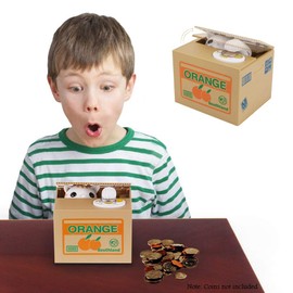 Powerking Money Box for Kids, Cute Cat Steel Coin Box, Automatic Stealing Cat Coin Box with Sound for Boy Girl Toy Birthday Gift