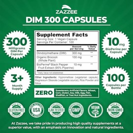 DIM 250 mg  120 Veggie Caps  10 mg BioPerine  4 Month Supply  Plus Pure Broccoli Extract  Vegan and Non-GMO  250 mg per Capsule  Extra Strength       