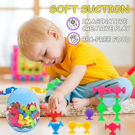 48 Pcs Bath Toys for Kids Ages 3+, Suction Cup Toys for Autistic Children, Travel Toys Window Toys Stem Learning Toys, Bathtub Toys with Dinosaur Eggshell Storage