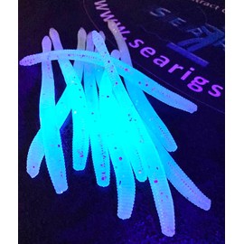 "4 Finesse Worm, Glow in the Dark Bass Fishing, Soft Plastic, Drop Shot, Soft Plastic Baits, Bass Fishing Lures, baits, Soft Worm Lures, White with Green Glow x12