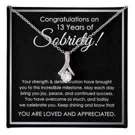 Luxe Gifting 13 Years Of Sobriety Necklace Message Card Box Alluring Standard - Congratulations On 13 Years Of Sobriety! - Milestone Recovered Celebration