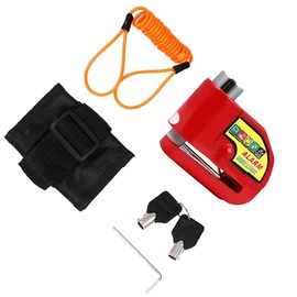 AIXXCUVQ Metal Motorcycle Alarm Disc Lock for Ultimate Protection Against Theft Anti-corrosion Disc Brake Lock with Anti-Theft Alarm, Red + lock +bag