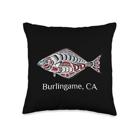 Burlingame Fisherman PNW Native American Halibut Burlingame California PNW Art Native American Halibut Tribal Throw Pillow, 16x16, Multicolor