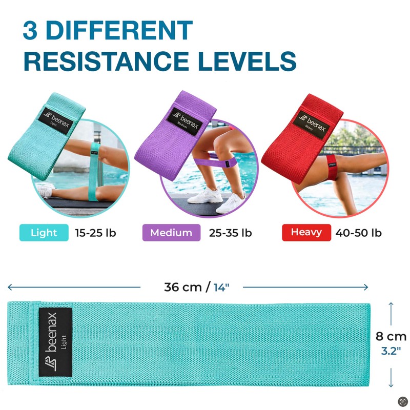 Beenax Fabric Resistance Bands (Set of 3), Long/Short Exercise Bands