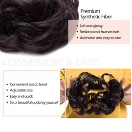 Hairro Messy Hair Bun Synthetic Scrunchy Donut Wavy Updo Elastic Scrunchie Thick Full Wedding Hair Pieces Bridal Hairpiece Easy Bun Updos for Women Kids 1pcs 40g #M4 Medium Brown