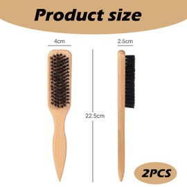 Slick Back Hair Brush, 2-Piece Beechwood Edge Control Brush Set for Smoothing Flyaways & Baby Hairs, Boar Bristle Hair Brush with Tapered Tail for Sectioning & Styling, Professional Slickback Brush