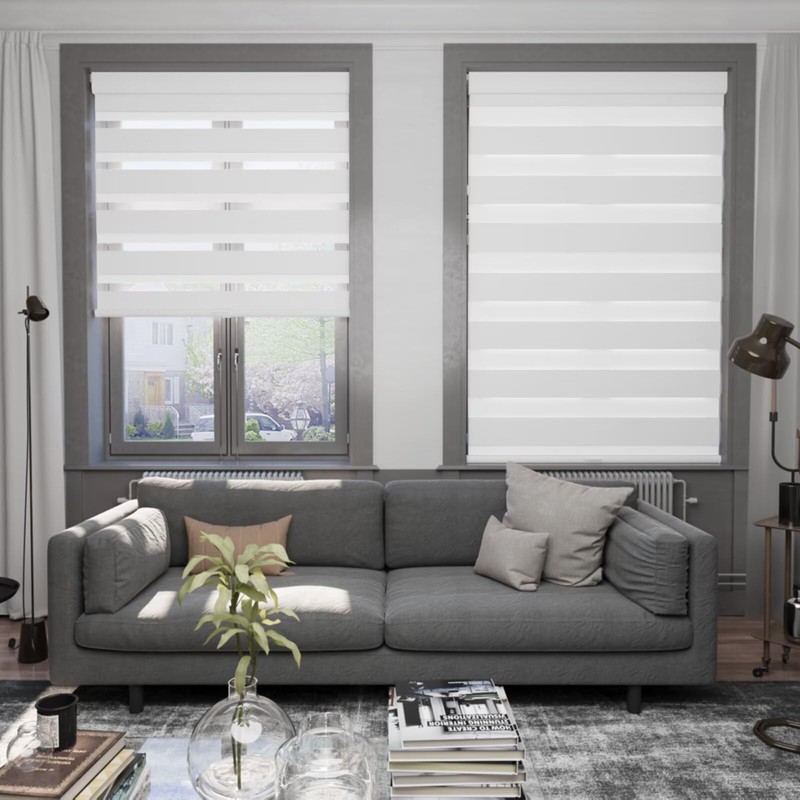 MYshade Custom No Drill Zebra Roller Shades, Blackout(85%) Cordless Dual