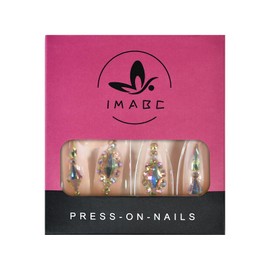 iMABC Diamond 3D Nails Ballerina Luxury Coffin Press On Nails Full Cover Ombre French Stick on Nails Kit Acrylic Tips(Bridal Diamond)
