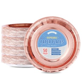 Tyzarglef Disposable Paper Plates Rose Gold, 50 Count 9” Dinner Plates Bulk for Party Supplies, Colored and Sturdy Party Plates for Birthday, Wedding, Baby shower, Bridal party supplies