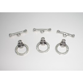 Shipwreck Beads Pewter Skull and Bones Toggle Clasp, Metallic, Silver, 14 by 20mm, Set of 3