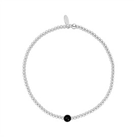Silverly Sterling Silver Onyx Bead Stretch Bracelet - Stacking Ball Beaded Elastic Bracelets for Women - Round Black Gemstone Design - Simple Boho July Birthstone Gift - 925 Silver Jewellery