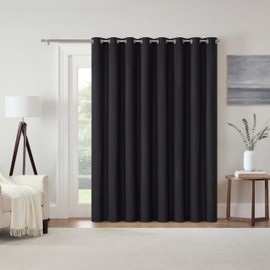 Eclipse Extra Wide Grommet Curtain, Kendall Sliding Patio Door Curtain Panel, Solid Textured Thermal Insulated and Noise Reducing Curtains, (1 Panel), 84 in Long x 100 in Wide, Black