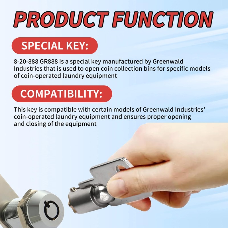2Pack Coin Laundry Machine Key,GR888,Laundry Key, Replacement for Greenwald Industries,Washing