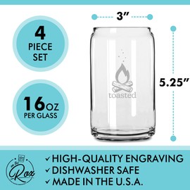 Beer Gifts for Men - Hammered, Lit, Toasted, Shipfaced Beer Can Glass Set of 4 - Funny Pint Glasses and Drinking Cups for Dad