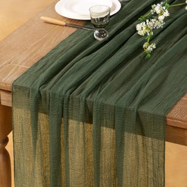 DeZerlor Olive Green Cheesecloth Table Runner Boho Gauze Summer Table Runner 120 inches Sheer Green Cheese Cloths for Rustic Wedding Bridal Baby Shower Decor Party Mothers Day Table Centerpiece