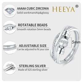 Fidget Rings-Silver Anxiety Rings for Women, Adjustable Anti Anxiety Ring with Beads, 925 Sterling Silver Rings Women Cubic Zirconia, Spinner Thumb Ring - Aniexty Stress Relief Rings for Women Men