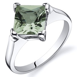 PEORA Green Amethyst Engagement Ring in Sterling Silver, Classic Designer Solitaire, Princess Cut, 7mm, 1.50 Carats, Comfort Fit, Size 7, Cocktail, Promise, Engagement Ring,