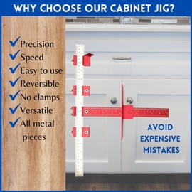 Cabinet hardware jig, adjustable drill template, drilling guide, easy fast and accurate installation of knobs, pulls, and handles. All metal pieces. Drill up to Φ5mm hole, inch and metric. 16’’ blade