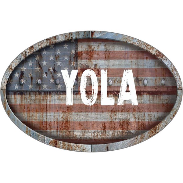 YOLA Patriotic American Flag Rusty Rustic Metal 6" Oval Shaped