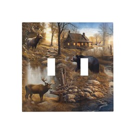 Wpshijia Bear Moose Lodge Woodland 2 Gang Light Switch Plate Cover Double Toggle Wall Plate Decorative Switchplate Electrical Faceplate for Bedroom Bathroom Livingroom Decor