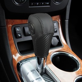 bao hu shen Auto Car Leather Gear Shift Knob Cover for 2011 2012 2013 2014 2015 2016 2017Buick Enclave Transit Accessories (Black Leather)
