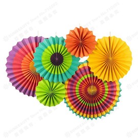 AKOAK Set of 6 Festival Decorations Colorful Paper Fans, Hang or Paste Round Wheel Disc Folding Fans for Party Supplies and Home Decoration (Multicolored)