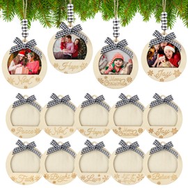 COCHIE Christmas Picture Frame Ornament for Christmas Tree Stocking Decorations, 10PCS Bulk Wood Photo Hanging Ornaments Holiday Xmas Gift (Black and White Buffalo Check)