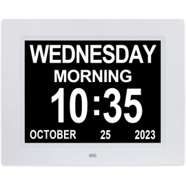 ybest 8 Inch Extra Large Calendar Day Date Time Clock with Non-Abbreviated Day Month Dementia Clocks Perfect for Senior Elderly Impaired Vision Memory Loss