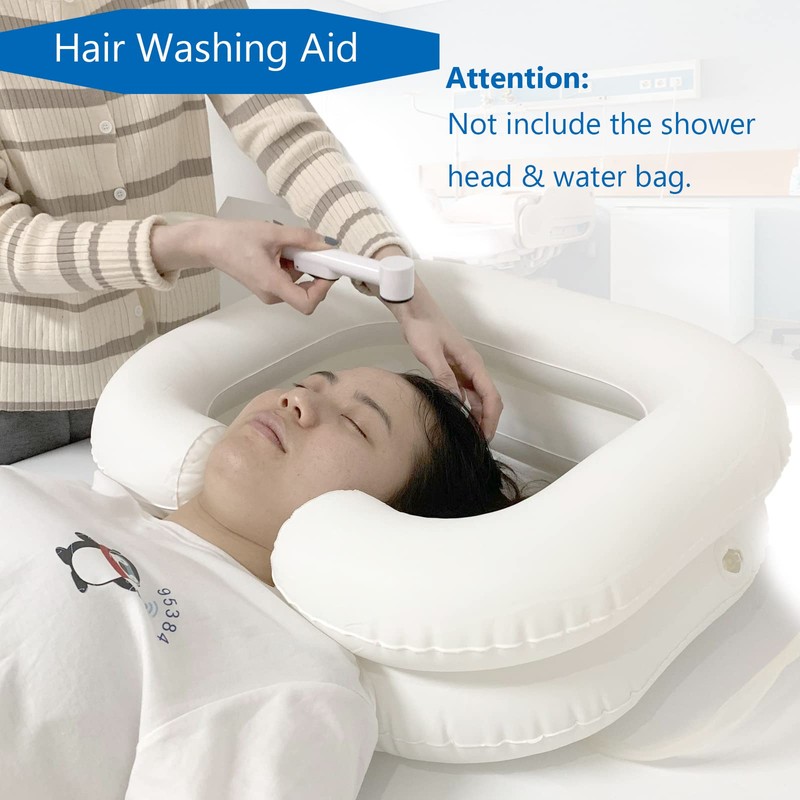 Inflatable Shampoo Basin - Wash Head Tub, Bedside Overhead Shower