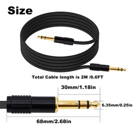 YARCHONN 1/4 Inch TRS Instrument Guitar Cable, 6.35mm TRS to TRS Stereo Audio Cable 1/4" Straight Male Jack Balanced Cord for Electric Guitar Keyboards Speaker -2M