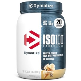 Dymatize ISO100 Whey Protein Powder Isolate, Gourmet Vanilla, 25g of Protein, 5.5g BCAAs, Less Than 120 Cal., Gluten Free, 1g Fat, 1g Sugar, 2g Carb (