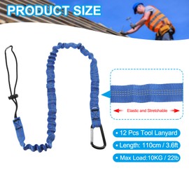 MECCANIXITY Retractable Tool Lanyard 3.6ft with Single Aluminum Buckle and Adjustable Loop End, Maximum Weight Limit 10KG / 22lb, Safety Fall Protection Tools Leash, Blue 12 Pack