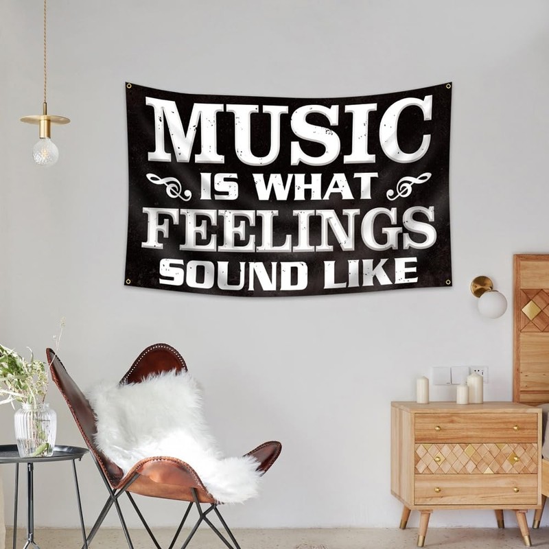 Vintage Music Sign Flag Tapestry 3x5 Ft with 4 Brass