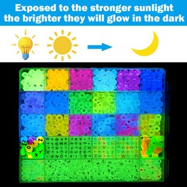 DULEFUN Glow Beads Bracelet Making Kit, Glow in The Dark Pony Beads Letter Beads Heart Beads for Bracelets Making Luminous Plastic Glow Beads DIY Craft for Girls Kids Adults