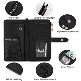 Lychii Passport Holder Cover, PU Leather Travel Wallet Case with RFID Blocking, Travel Documents Organizes for Passport, Business Cards, Credit Cards, Boarding Passes, Black