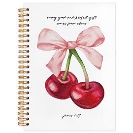 SNNDER Coquette Pink Bow Cherry Christian Notebook Journal, James 1:17 Bible Journal for Women, Church Notes Notebook, Prayer Journal for Woman, Scripture Hardcover Spiral Notebook 5.5x8.3 Inch
