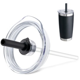 Prurex 20oz Tumbler Straw Lid, Replacement Lid for YETI Rambler 20 oz Tumbler,Spill-proof Lids Covers Fits 3.2" Diameter Tumblers (Black)