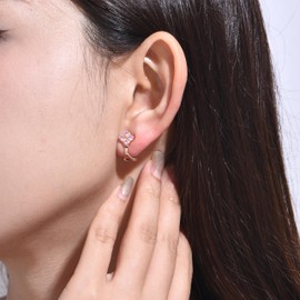 FH.bird Women's Earrings, Popular, Clover, 925 Silver, Hypoallergenic Metal, Earrings, Looks Like Piercings, Raw Stone, Simple, Everyday Commute, Party, Small, Silver, Cubic Zirconia