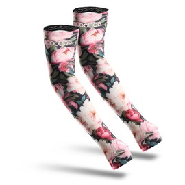 COOLJOB Gardening Sleeves UV Cooling Sun Protection Arm Sleeves for Women Men with Thumb Hole for Gardener, Farmer, Outdoor, Sports, Pink Flower Large/X-Large
