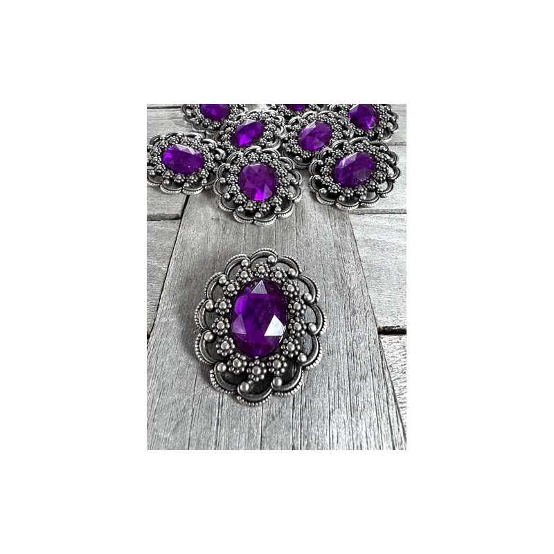 Hartmann-Knöpfe Purple Antique Silver Brooch with Purple Acrylic Stone 5cm