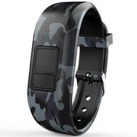 iBREK for Garmin Vivofit jr/jr 2/3 Bands, Silicon Adjustable Camo Replacement Watch Bands for Kids Boys Girls Small Large(No Tracker)-Small,Gray Camo