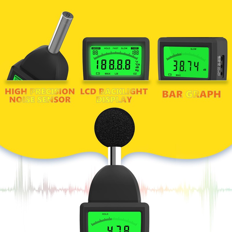 SURLABA Decibel Meter, 30-130 dB Digital Sound Level Meter with