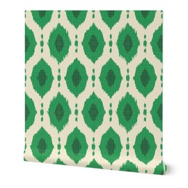 Removable Wallpaper 3ft x 2ft - Green Geometric Grass Ikat Kelly Tropical Coastal Custom Pre-Pasted Wallpaper by Spoonflower