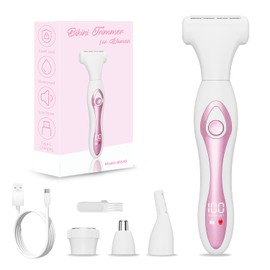 Electric Razors for Women, Bikini Trimmer 4-in-1 Cordless Lady Shaver, Wet/Dry Hair Remover with LED Display – Painless Grooming Kit for Nose, Body & Intimate Areas
