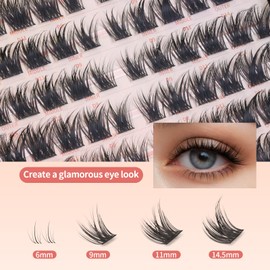 MLEN DIARY Mlen Diary Lash Clusters,132pcs 9-14mm Individual D Curl Manga Individual Cluster Lashes, DIY Eyelash Extension Kit, Cat Eye Lashes Natural Look Manhwa Lashes