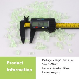 LePe Crushed Glass Glow in The Dark, Luminous Glass for Resin Art, 3-20mm Broken Glass, 1LB Irregular Glass for Fish Tank Aquarium, for Indoor/Outdoor Decoration and Glass Craft Making (Green)