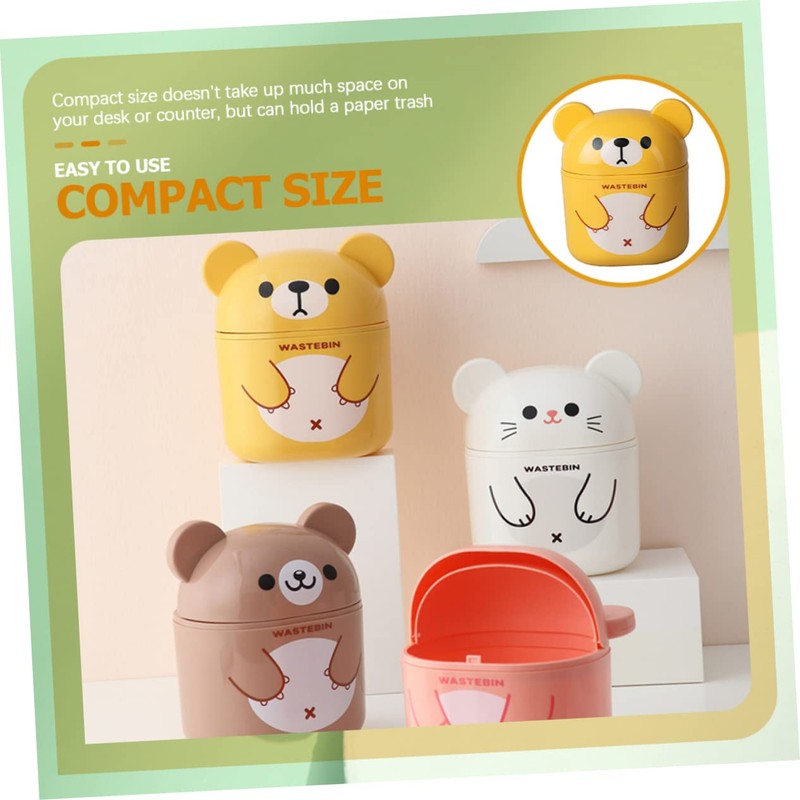 Alipis Kawaii Mini Trash Can with Lid Small Plastic Desktop